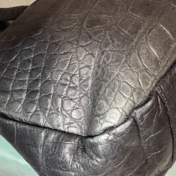 Furla Black Croc Embossed Leather Tote Bag Large Shoulder Bag Made in Italy EUC